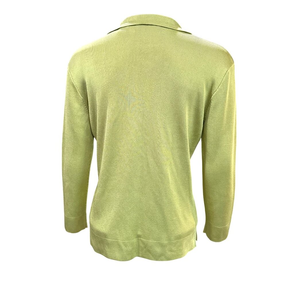 Dana Buchman Petite Medium Green All Silk Collared Sweater Quiet Luxury Chic Top - Picture 3 of 10